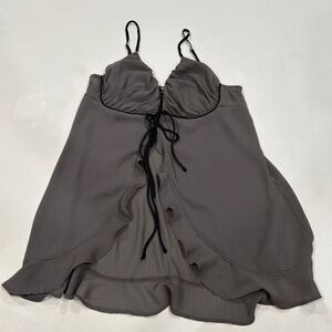 Free People Intimately Slip Dress Gray Ruffle Hem Tie Front Size S